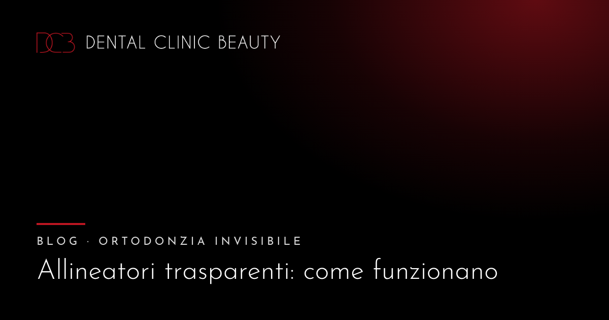 Copertina nera con il logo Dental Clinic Beauty e il titolo dell’articolo sugli allineatori trasparenti.